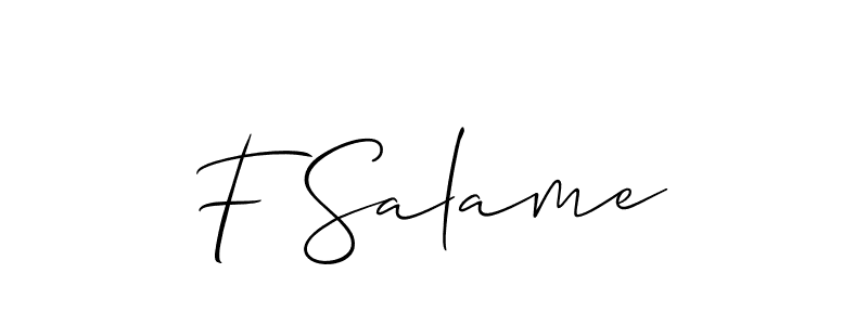 How to make F Salame name signature. Use Allison_Script style for creating short signs online. This is the latest handwritten sign. F Salame signature style 2 images and pictures png