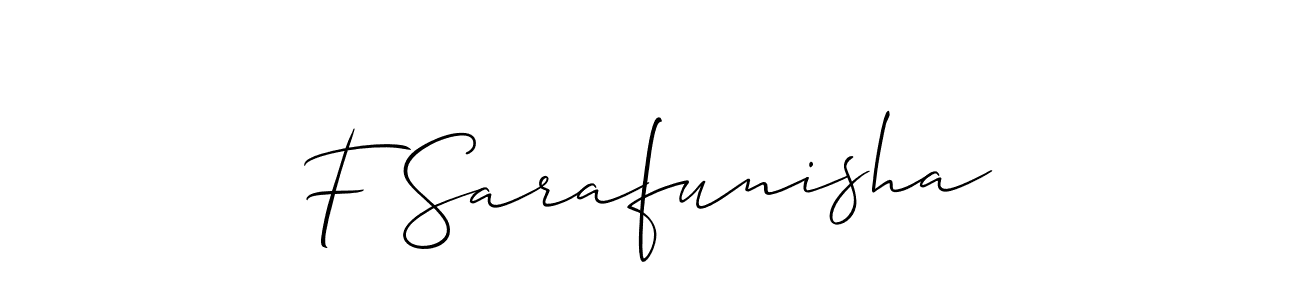 Also You can easily find your signature by using the search form. We will create F Sarafunisha name handwritten signature images for you free of cost using Allison_Script sign style. F Sarafunisha signature style 2 images and pictures png