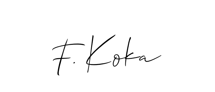 Use a signature maker to create a handwritten signature online. With this signature software, you can design (Allison_Script) your own signature for name F. Koka. F. Koka signature style 2 images and pictures png
