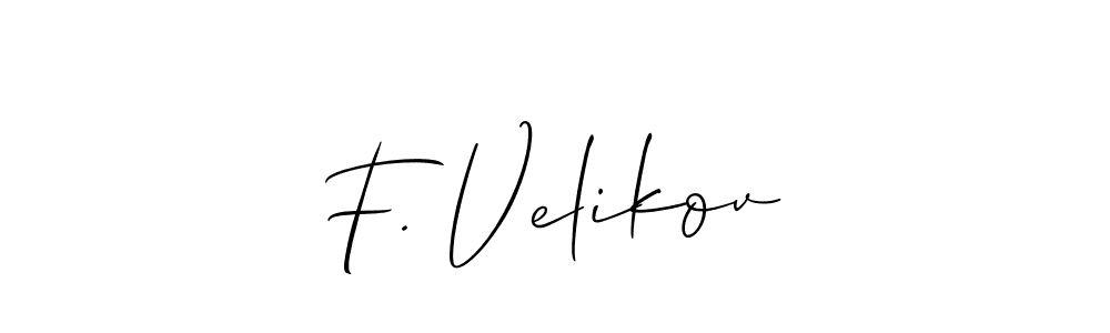 Make a beautiful signature design for name F. Velikov. With this signature (Allison_Script) style, you can create a handwritten signature for free. F. Velikov signature style 2 images and pictures png