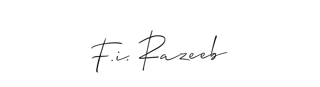 Create a beautiful signature design for name F.i. Razeeb. With this signature (Allison_Script) fonts, you can make a handwritten signature for free. F.i. Razeeb signature style 2 images and pictures png