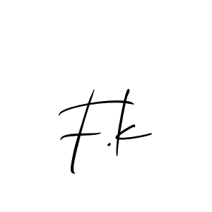 Create a beautiful signature design for name F.k. With this signature (Allison_Script) fonts, you can make a handwritten signature for free. F.k signature style 2 images and pictures png