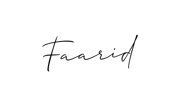 The best way (Allison_Script) to make a short signature is to pick only two or three words in your name. The name Faarid include a total of six letters. For converting this name. Faarid signature style 2 images and pictures png