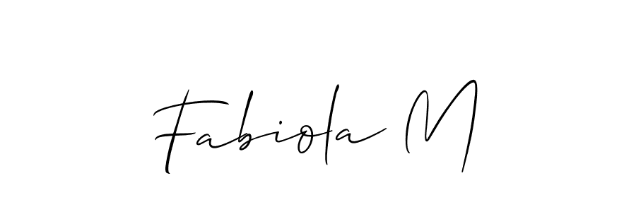 How to make Fabiola M name signature. Use Allison_Script style for creating short signs online. This is the latest handwritten sign. Fabiola M signature style 2 images and pictures png