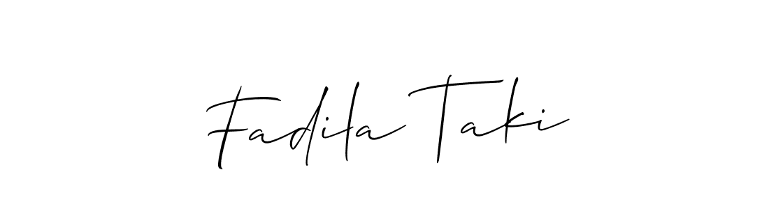 Also You can easily find your signature by using the search form. We will create Fadila Taki name handwritten signature images for you free of cost using Allison_Script sign style. Fadila Taki signature style 2 images and pictures png