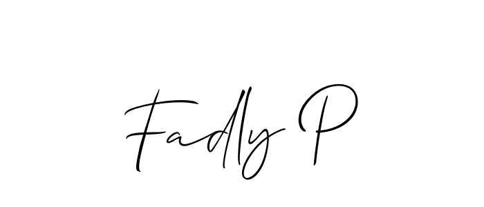Design your own signature with our free online signature maker. With this signature software, you can create a handwritten (Allison_Script) signature for name Fadly P. Fadly P signature style 2 images and pictures png