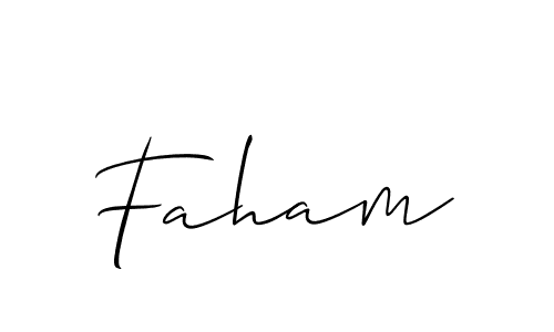 Make a beautiful signature design for name Faham. With this signature (Allison_Script) style, you can create a handwritten signature for free. Faham signature style 2 images and pictures png