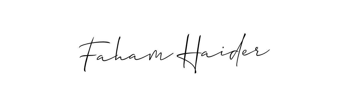 Use a signature maker to create a handwritten signature online. With this signature software, you can design (Allison_Script) your own signature for name Faham Haider. Faham Haider signature style 2 images and pictures png