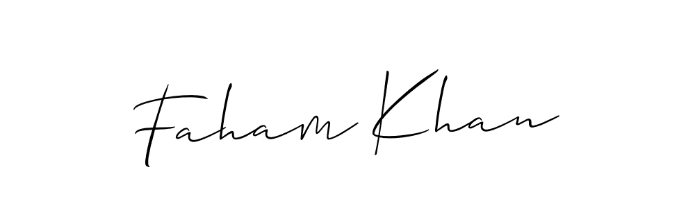 The best way (Allison_Script) to make a short signature is to pick only two or three words in your name. The name Faham Khan include a total of six letters. For converting this name. Faham Khan signature style 2 images and pictures png