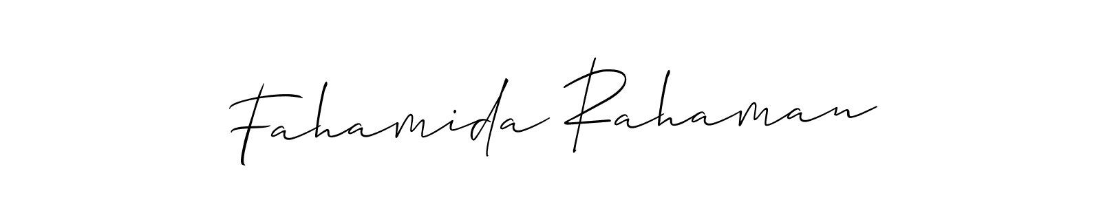 Make a short Fahamida Rahaman signature style. Manage your documents anywhere anytime using Allison_Script. Create and add eSignatures, submit forms, share and send files easily. Fahamida Rahaman signature style 2 images and pictures png