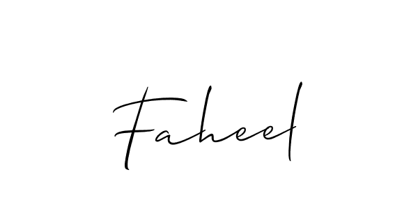 Use a signature maker to create a handwritten signature online. With this signature software, you can design (Allison_Script) your own signature for name Faheel. Faheel signature style 2 images and pictures png