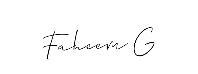 Design your own signature with our free online signature maker. With this signature software, you can create a handwritten (Allison_Script) signature for name Faheem G. Faheem G signature style 2 images and pictures png
