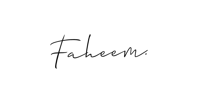 Also You can easily find your signature by using the search form. We will create Faheem. name handwritten signature images for you free of cost using Allison_Script sign style. Faheem. signature style 2 images and pictures png