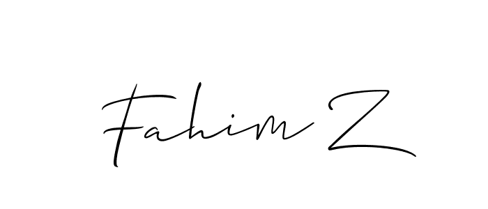 It looks lik you need a new signature style for name Fahim Z. Design unique handwritten (Allison_Script) signature with our free signature maker in just a few clicks. Fahim Z signature style 2 images and pictures png