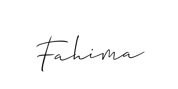 Use a signature maker to create a handwritten signature online. With this signature software, you can design (Allison_Script) your own signature for name Fahima. Fahima signature style 2 images and pictures png