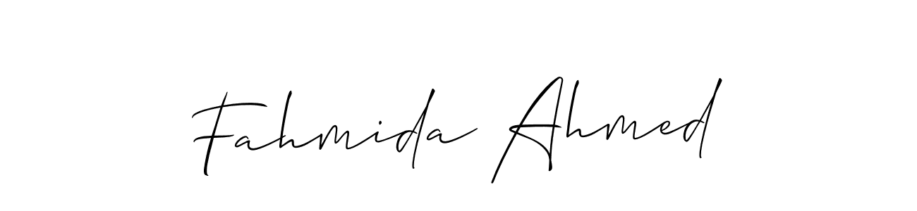 Make a beautiful signature design for name Fahmida Ahmed. With this signature (Allison_Script) style, you can create a handwritten signature for free. Fahmida Ahmed signature style 2 images and pictures png