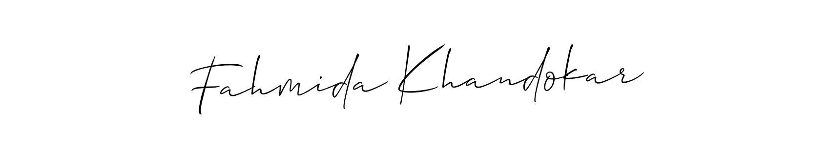 Similarly Allison_Script is the best handwritten signature design. Signature creator online .You can use it as an online autograph creator for name Fahmida Khandokar. Fahmida Khandokar signature style 2 images and pictures png