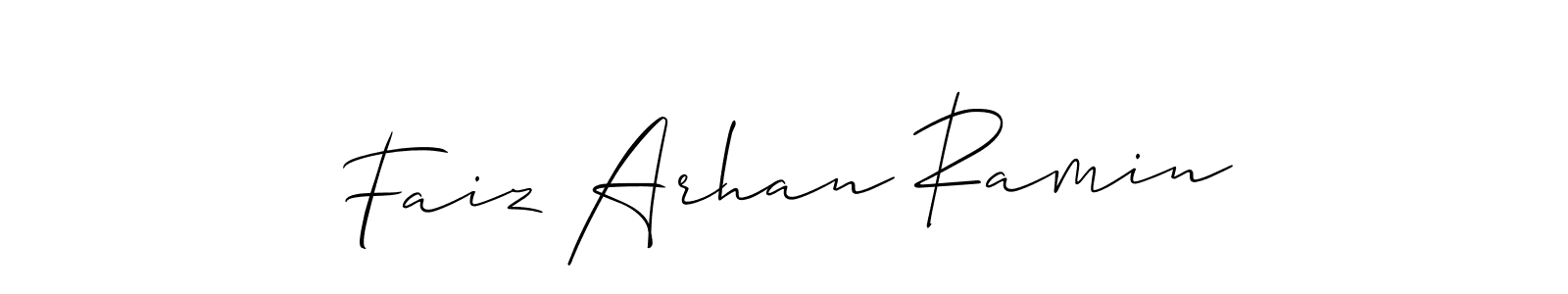 Similarly Allison_Script is the best handwritten signature design. Signature creator online .You can use it as an online autograph creator for name Faiz Arhan Ramin. Faiz Arhan Ramin signature style 2 images and pictures png