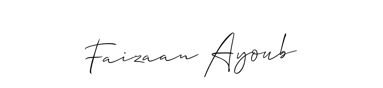 Allison_Script is a professional signature style that is perfect for those who want to add a touch of class to their signature. It is also a great choice for those who want to make their signature more unique. Get Faizaan Ayoub name to fancy signature for free. Faizaan Ayoub signature style 2 images and pictures png