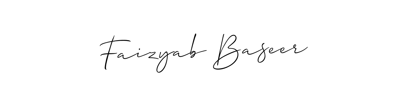 The best way (Allison_Script) to make a short signature is to pick only two or three words in your name. The name Faizyab Baseer include a total of six letters. For converting this name. Faizyab Baseer signature style 2 images and pictures png