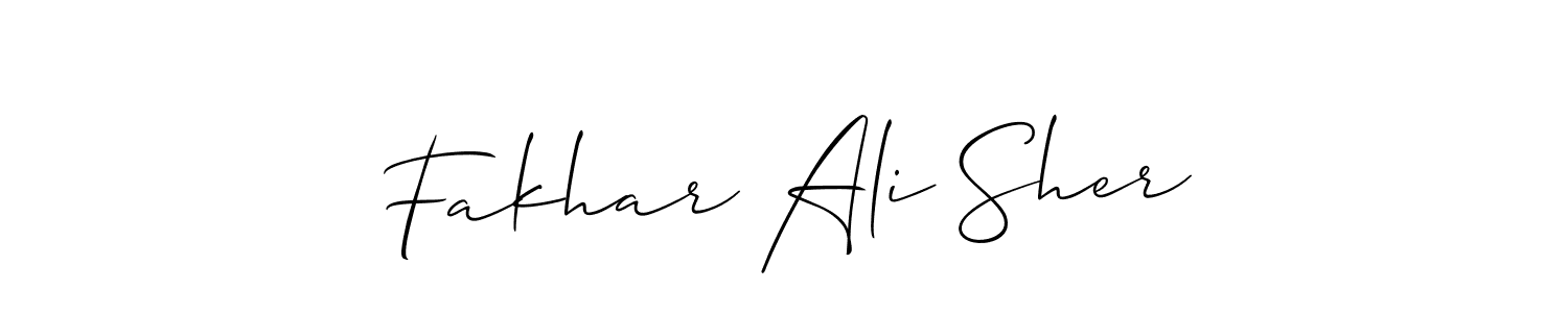 You should practise on your own different ways (Allison_Script) to write your name (Fakhar Ali Sher) in signature. don't let someone else do it for you. Fakhar Ali Sher signature style 2 images and pictures png
