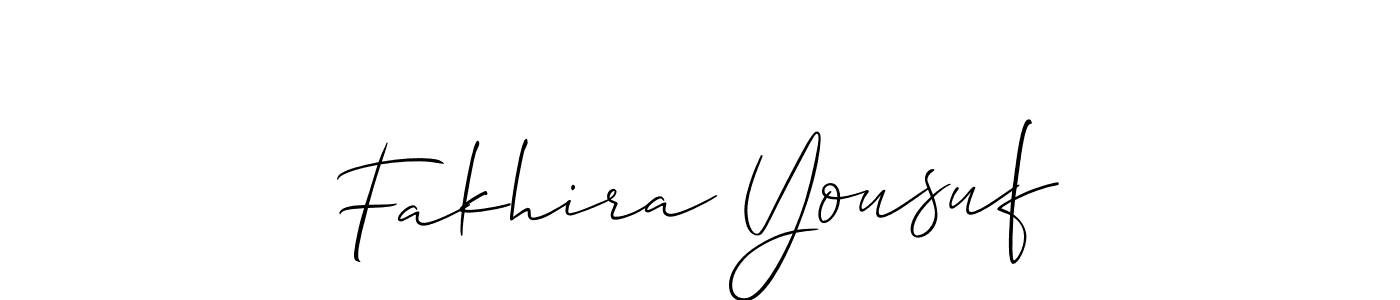 Create a beautiful signature design for name Fakhira Yousuf. With this signature (Allison_Script) fonts, you can make a handwritten signature for free. Fakhira Yousuf signature style 2 images and pictures png