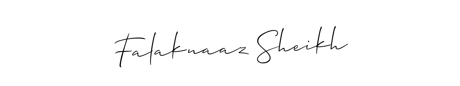 Design your own signature with our free online signature maker. With this signature software, you can create a handwritten (Allison_Script) signature for name Falaknaaz Sheikh. Falaknaaz Sheikh signature style 2 images and pictures png