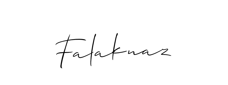 Design your own signature with our free online signature maker. With this signature software, you can create a handwritten (Allison_Script) signature for name Falaknaz. Falaknaz signature style 2 images and pictures png