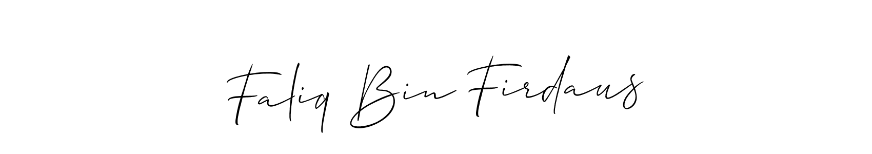 How to make Faliq Bin Firdaus name signature. Use Allison_Script style for creating short signs online. This is the latest handwritten sign. Faliq Bin Firdaus signature style 2 images and pictures png