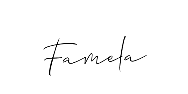 Make a short Famela signature style. Manage your documents anywhere anytime using Allison_Script. Create and add eSignatures, submit forms, share and send files easily. Famela signature style 2 images and pictures png
