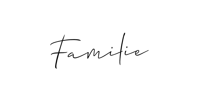 Make a short Familie signature style. Manage your documents anywhere anytime using Allison_Script. Create and add eSignatures, submit forms, share and send files easily. Familie signature style 2 images and pictures png