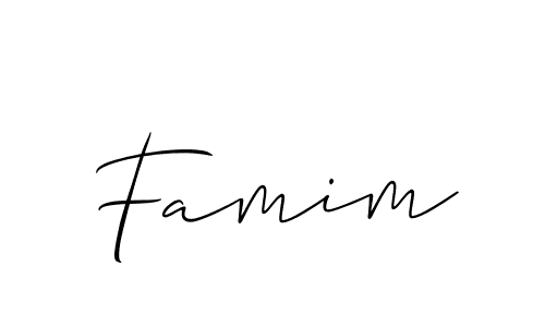 Make a beautiful signature design for name Famim. With this signature (Allison_Script) style, you can create a handwritten signature for free. Famim signature style 2 images and pictures png