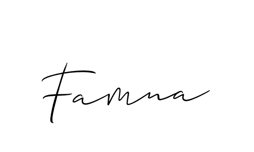 The best way (Allison_Script) to make a short signature is to pick only two or three words in your name. The name Famna include a total of six letters. For converting this name. Famna signature style 2 images and pictures png