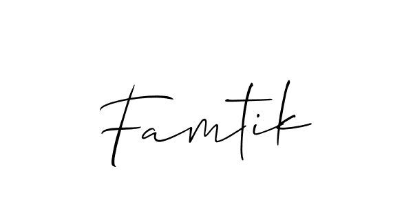 Similarly Allison_Script is the best handwritten signature design. Signature creator online .You can use it as an online autograph creator for name Famtik. Famtik signature style 2 images and pictures png