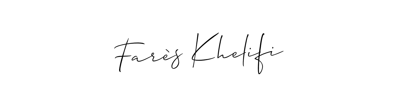 Also You can easily find your signature by using the search form. We will create Farès Khelifi name handwritten signature images for you free of cost using Allison_Script sign style. Farès Khelifi signature style 2 images and pictures png