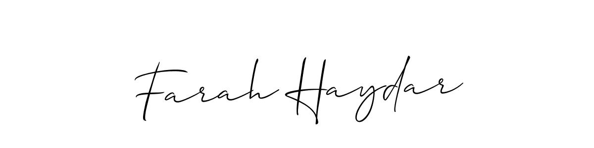 Similarly Allison_Script is the best handwritten signature design. Signature creator online .You can use it as an online autograph creator for name Farah Haydar. Farah Haydar signature style 2 images and pictures png
