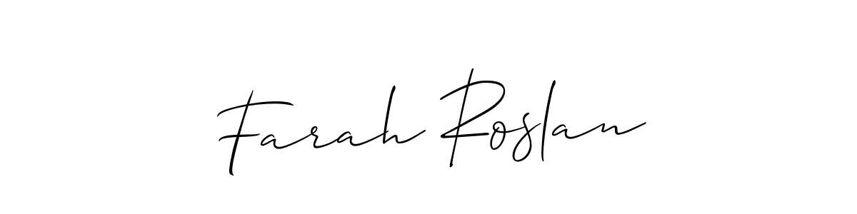 The best way (Allison_Script) to make a short signature is to pick only two or three words in your name. The name Farah Roslan include a total of six letters. For converting this name. Farah Roslan signature style 2 images and pictures png