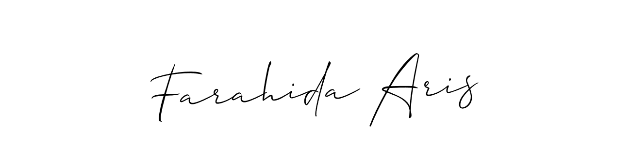 How to make Farahida Aris name signature. Use Allison_Script style for creating short signs online. This is the latest handwritten sign. Farahida Aris signature style 2 images and pictures png