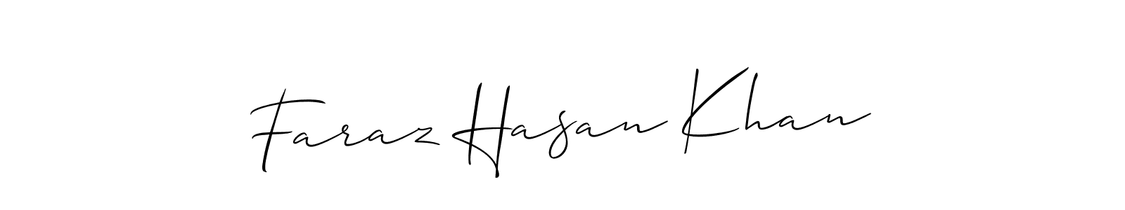 The best way (Allison_Script) to make a short signature is to pick only two or three words in your name. The name Faraz Hasan Khan include a total of six letters. For converting this name. Faraz Hasan Khan signature style 2 images and pictures png