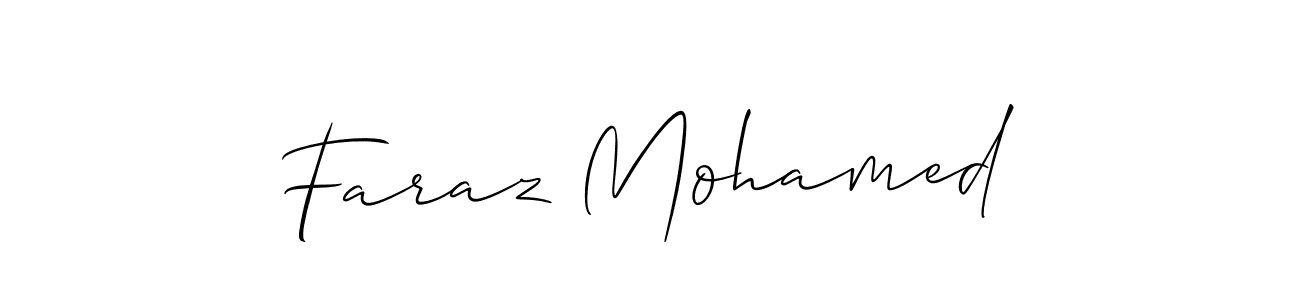 Make a beautiful signature design for name Faraz Mohamed. With this signature (Allison_Script) style, you can create a handwritten signature for free. Faraz Mohamed signature style 2 images and pictures png