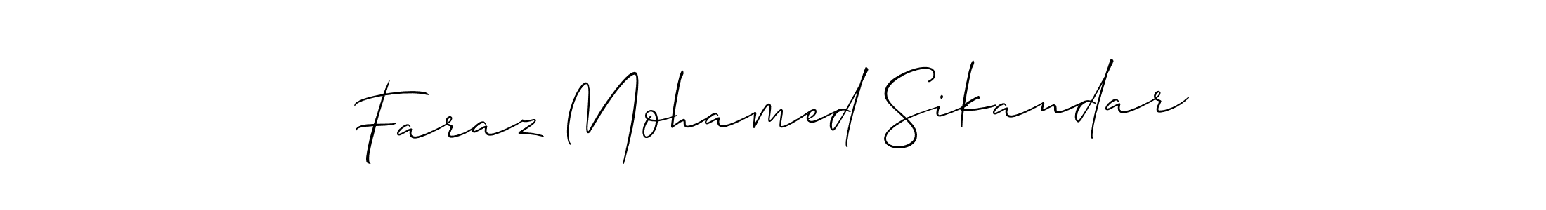Make a beautiful signature design for name Faraz Mohamed Sikandar. With this signature (Allison_Script) style, you can create a handwritten signature for free. Faraz Mohamed Sikandar signature style 2 images and pictures png