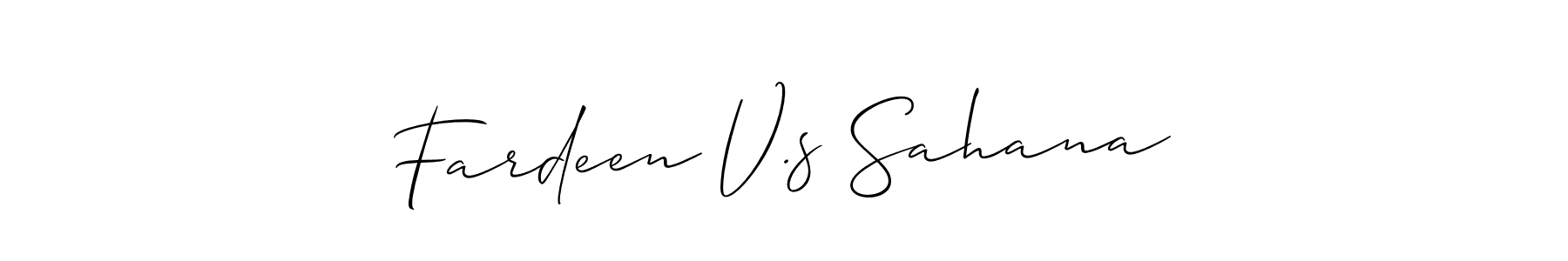 Also You can easily find your signature by using the search form. We will create Fardeen V.s Sahana name handwritten signature images for you free of cost using Allison_Script sign style. Fardeen V.s Sahana signature style 2 images and pictures png