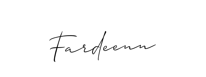 Use a signature maker to create a handwritten signature online. With this signature software, you can design (Allison_Script) your own signature for name Fardeenn. Fardeenn signature style 2 images and pictures png