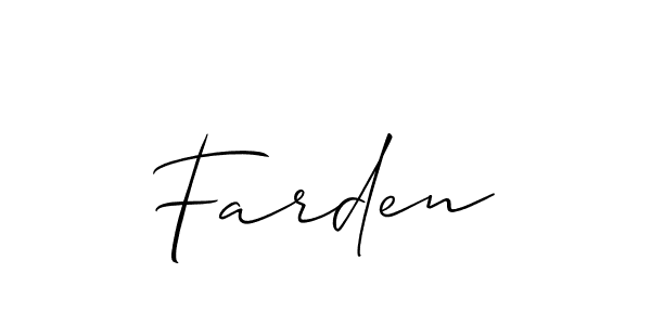 Use a signature maker to create a handwritten signature online. With this signature software, you can design (Allison_Script) your own signature for name Farden. Farden signature style 2 images and pictures png