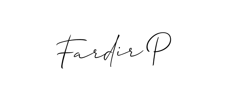 It looks lik you need a new signature style for name Fardir P. Design unique handwritten (Allison_Script) signature with our free signature maker in just a few clicks. Fardir P signature style 2 images and pictures png