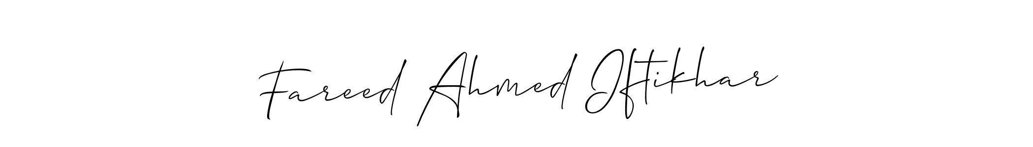 How to make Fareed Ahmed Iftikhar name signature. Use Allison_Script style for creating short signs online. This is the latest handwritten sign. Fareed Ahmed Iftikhar signature style 2 images and pictures png