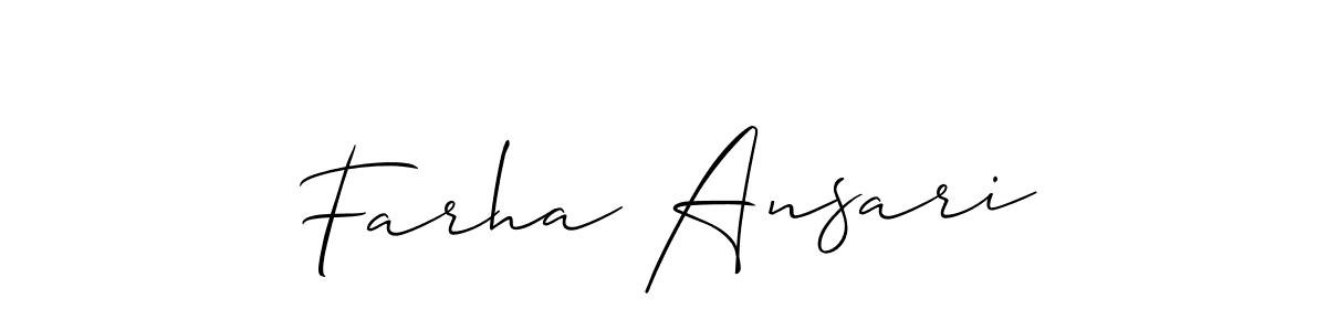 The best way (Allison_Script) to make a short signature is to pick only two or three words in your name. The name Farha Ansari include a total of six letters. For converting this name. Farha Ansari signature style 2 images and pictures png