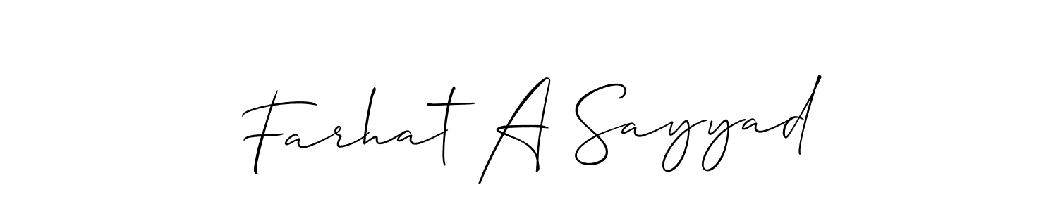 Similarly Allison_Script is the best handwritten signature design. Signature creator online .You can use it as an online autograph creator for name Farhat A Sayyad. Farhat A Sayyad signature style 2 images and pictures png