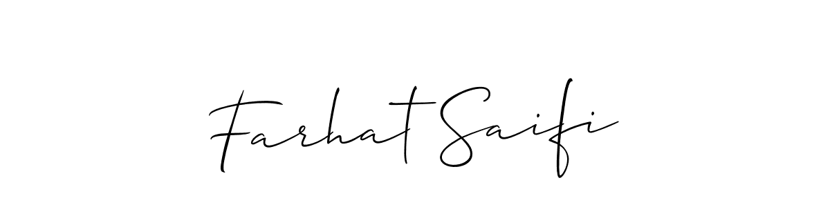 Make a beautiful signature design for name Farhat Saifi. With this signature (Allison_Script) style, you can create a handwritten signature for free. Farhat Saifi signature style 2 images and pictures png