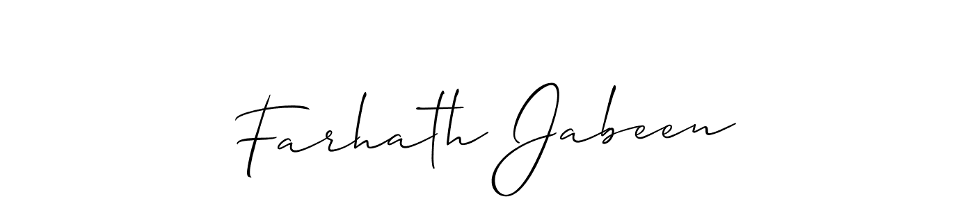 Create a beautiful signature design for name Farhath Jabeen. With this signature (Allison_Script) fonts, you can make a handwritten signature for free. Farhath Jabeen signature style 2 images and pictures png